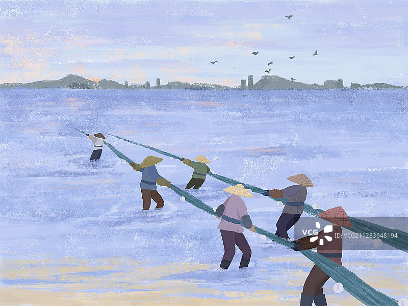 渔民收网图片素材
