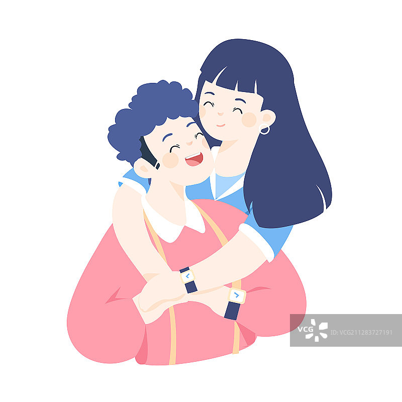 卡通520情人节情侣依偎拥抱在一起浪漫约会电商活动矢量插画图片素材