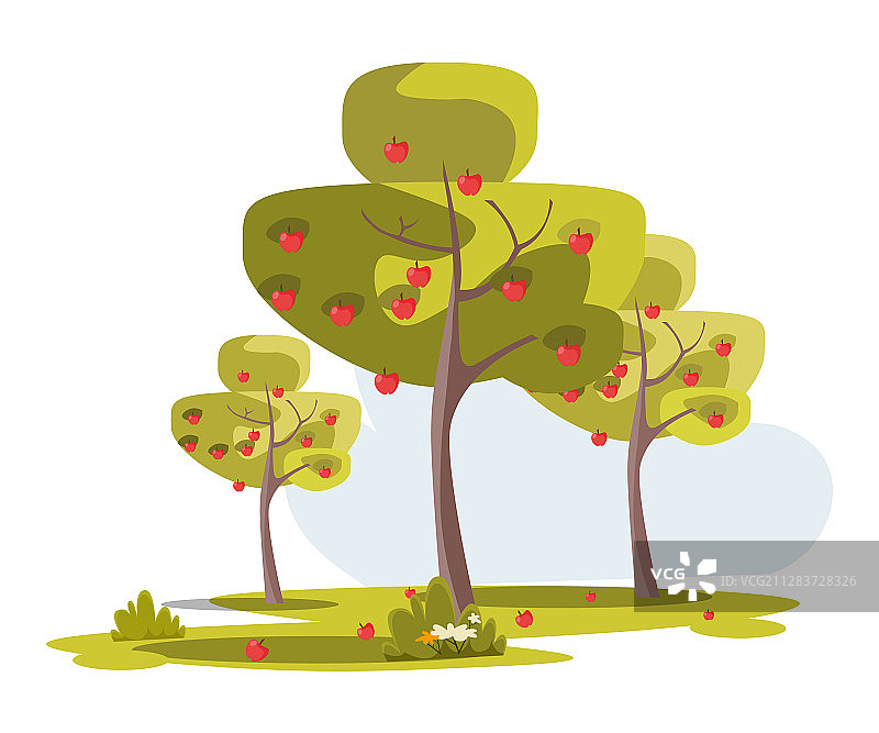 扁平风格的苹果树花园图片素材