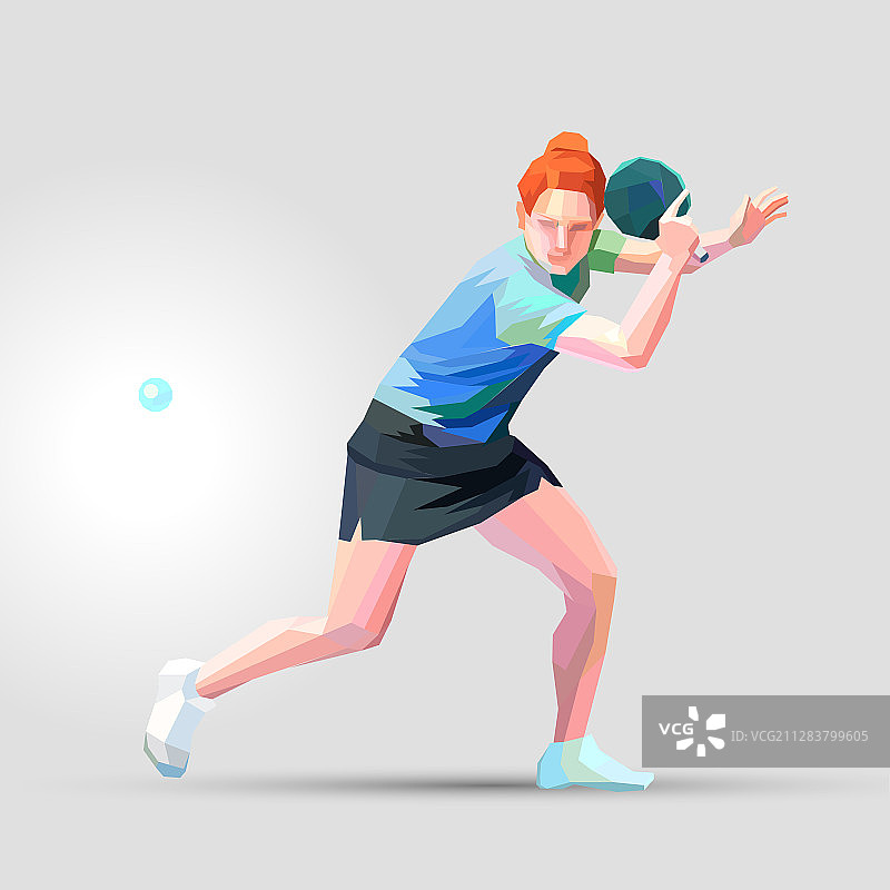 打乒乓球的三角多边形低多边形人物图片素材