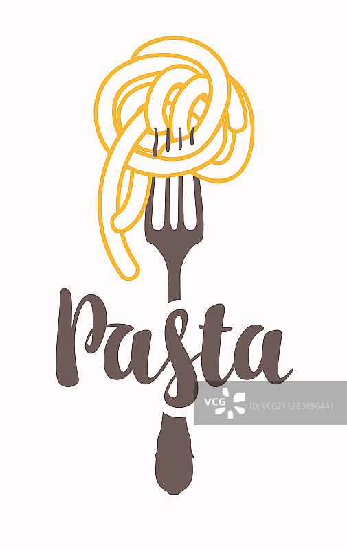 叉子上的扁平风格意大利面图片素材