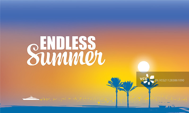 热带海景与棕榈树船只图片素材