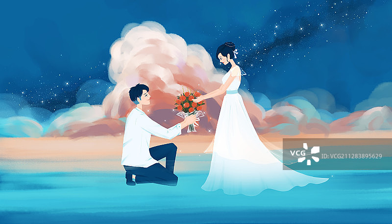 男人正在给女人表白求婚情人节插画图片素材