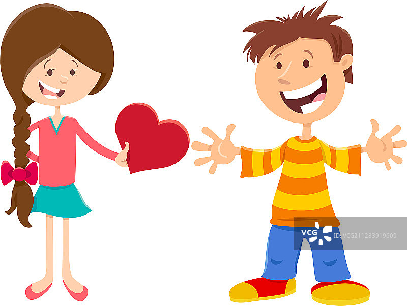 带有快乐男孩和女孩的情人节卡片图片素材