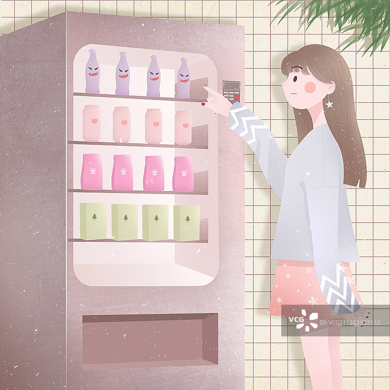 自动贩卖机前的女孩图片素材