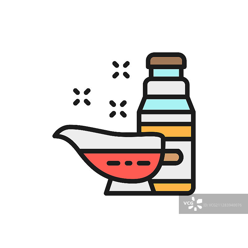 萨察别利和李子酱汁船扁平颜色图片素材