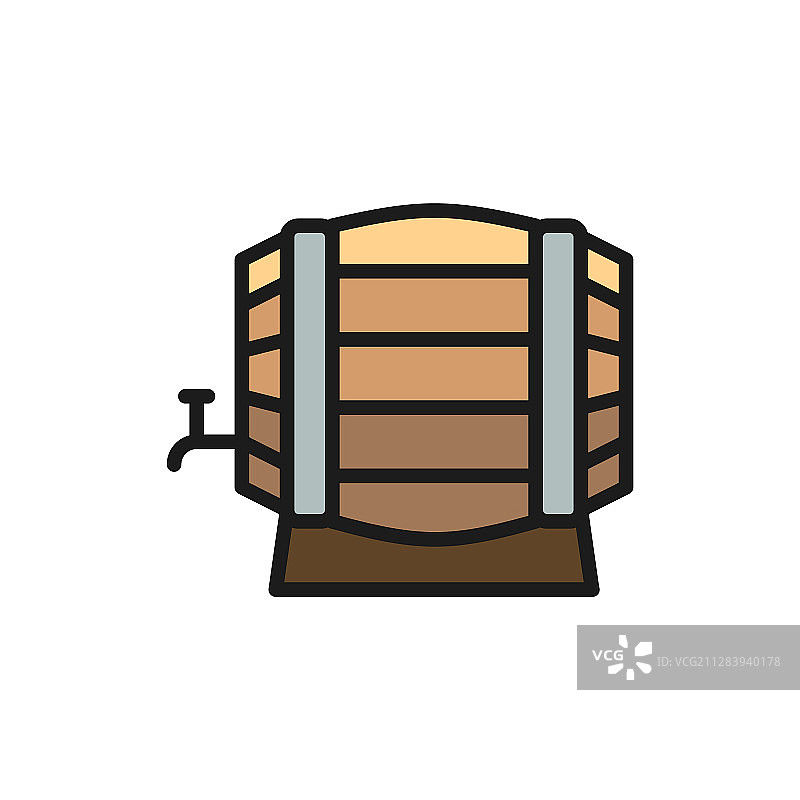木制酒桶扁平颜色线条孤立图标图片素材