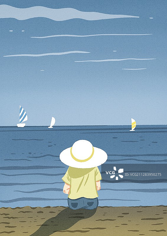 海边的背影图片素材