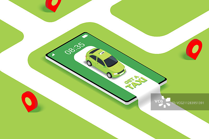 在线移动出租车预订服务App概念图片素材