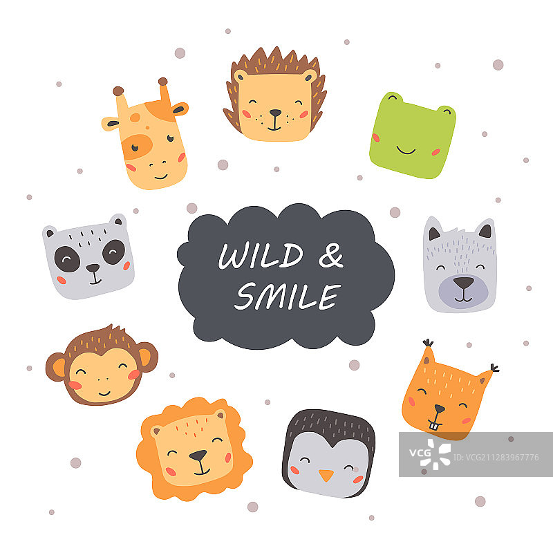 手绘野生动物面部图案图片素材