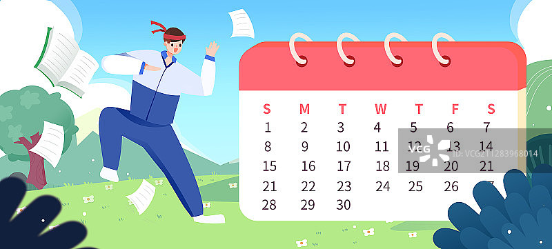 卡通手绘日历场景学生高考学习插画图片素材