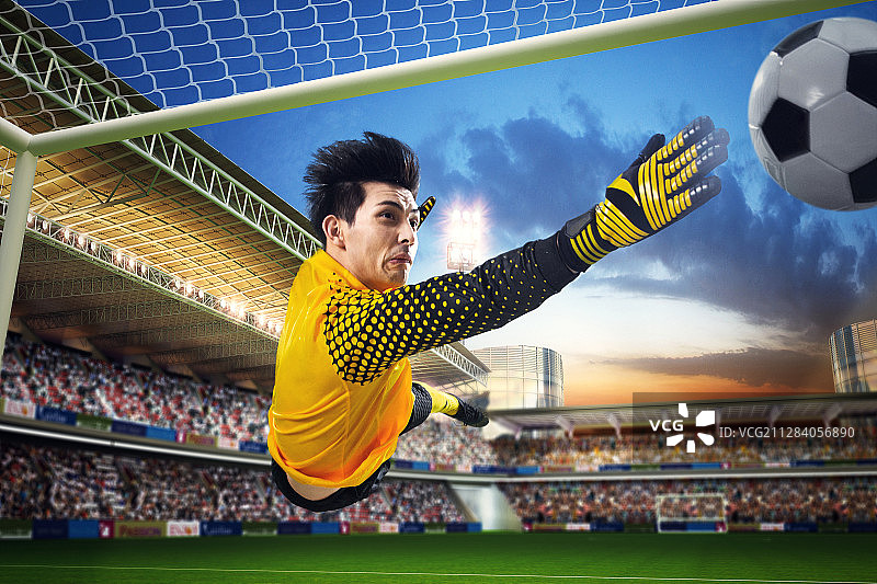 守门员在球场上扑救图片素材