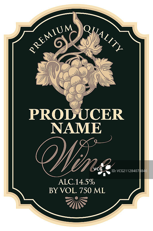 手绘葡萄串葡萄酒标签图片素材