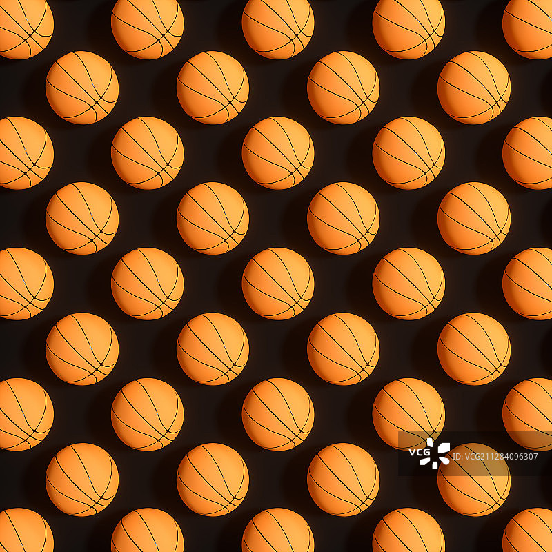 黑色背景下排列整齐的篮球 3D渲染图片素材