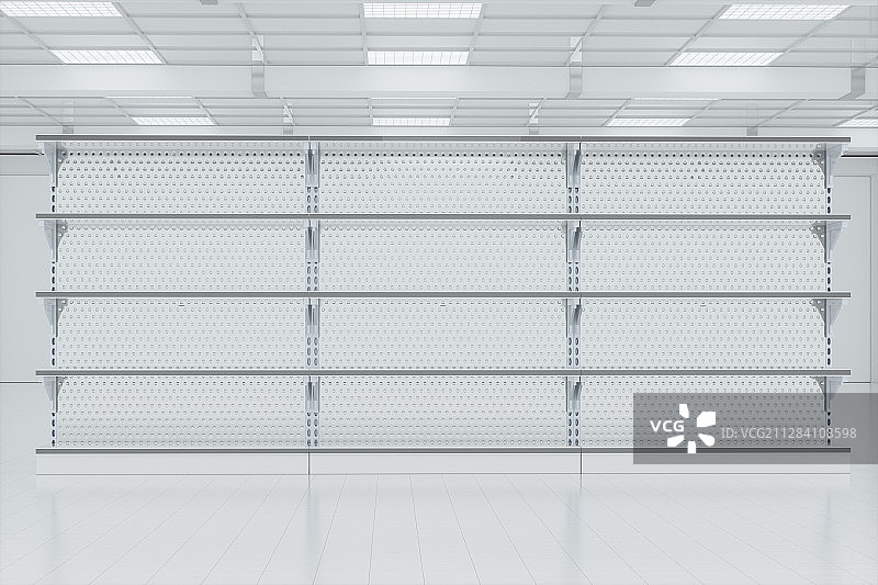 超市内的空物品架子 3D渲染图片素材