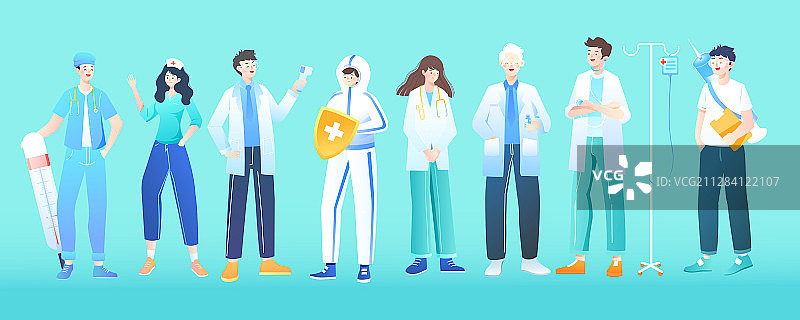 卡通医生医师节护士节医护团队人群医疗健康看病治疗保险矢量插画图片素材