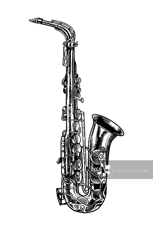 单色复古雕刻爵士萨克斯图片素材