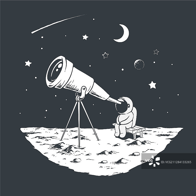 宇航员用望远镜观看星星图片素材