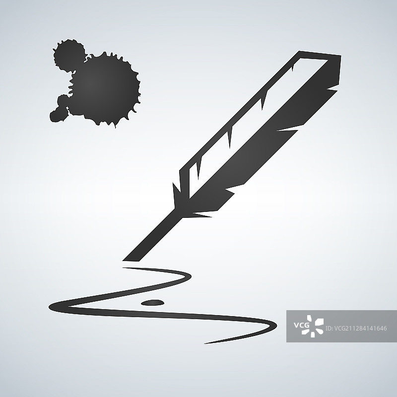 浅灰色背景上的黑色图标羽毛和墨水图片素材