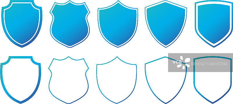 扁平蓝色轮廓盾牌套装图片素材