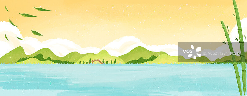 中国风自然风景春夏横板图片素材