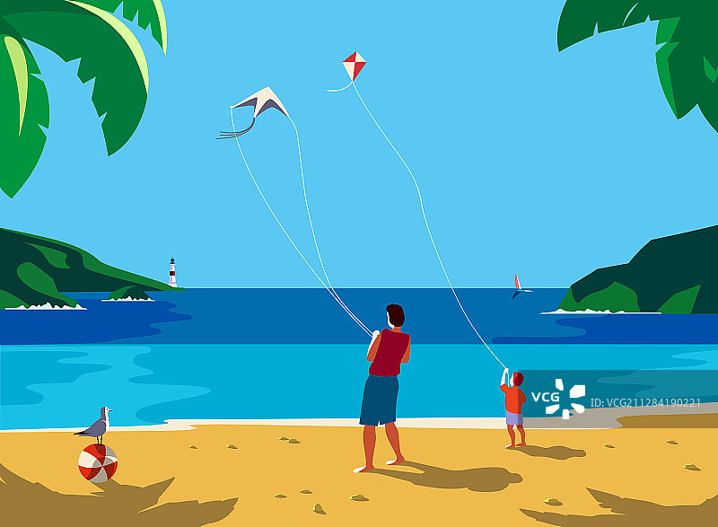 在海滩上玩风筝冲浪图片素材