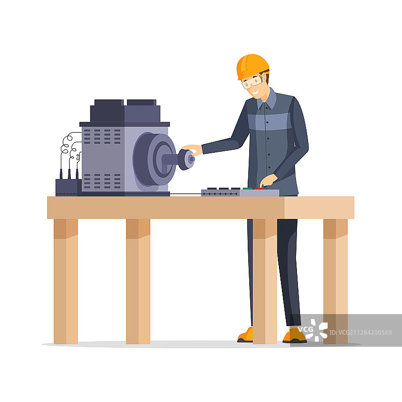 快乐的工厂工人扁平插画图片素材