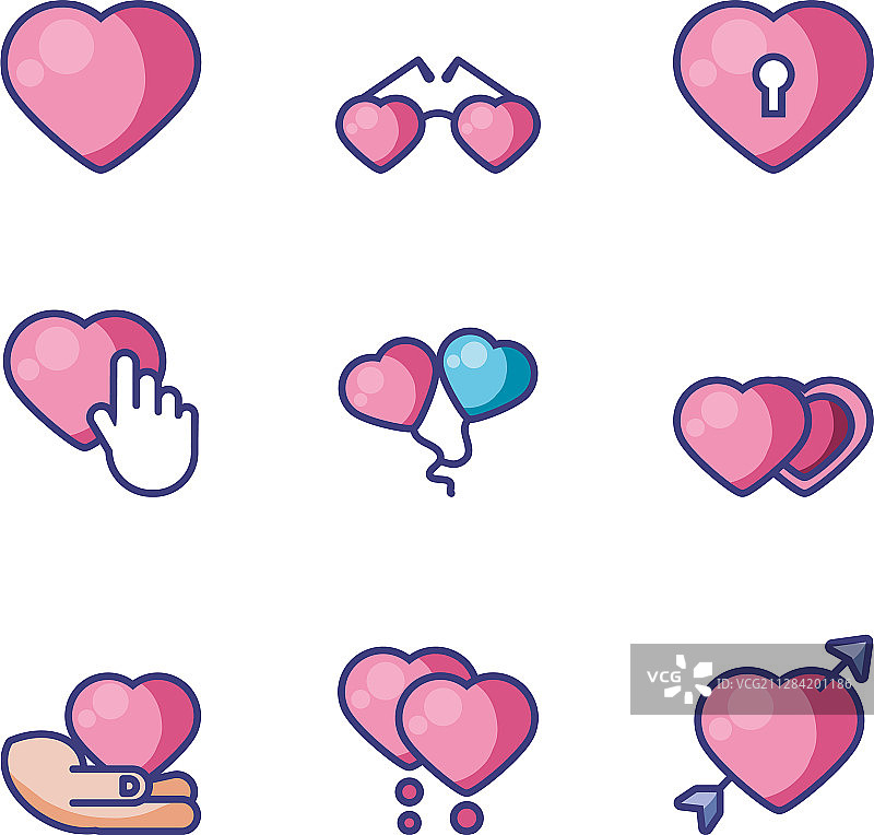 爱心情人节图标合集设计图片素材