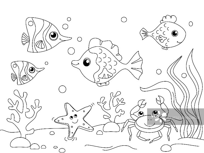 儿童海底世界涂色图片素材