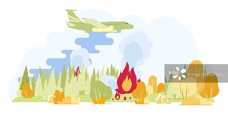 消防飞机在森林中洒水图片素材