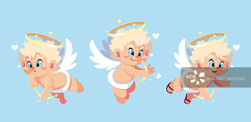 不同姿势的可爱丘比特天使素材图片素材