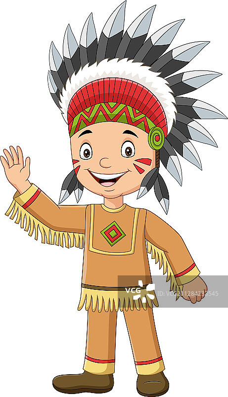 挥手的卡通美洲原住民男孩图片素材