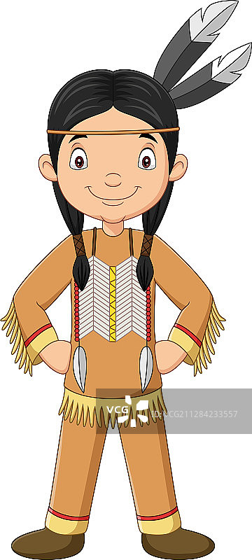 卡通美洲原住民印第安女孩图片素材