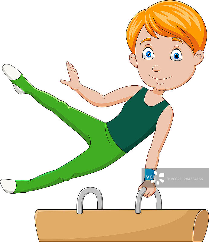 小男孩体操运动员正在练习鞍马图片素材