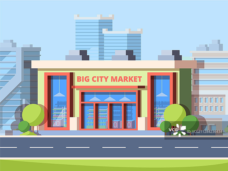 色彩鲜艳的城市集市扁平风插画图片素材