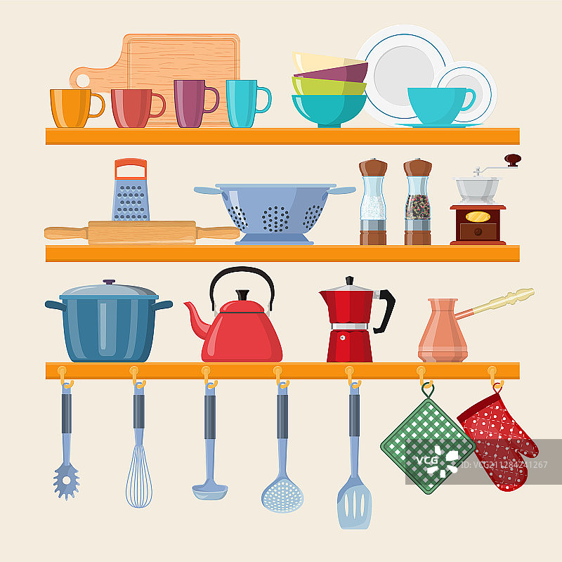 带餐具的厨房置物架图片素材