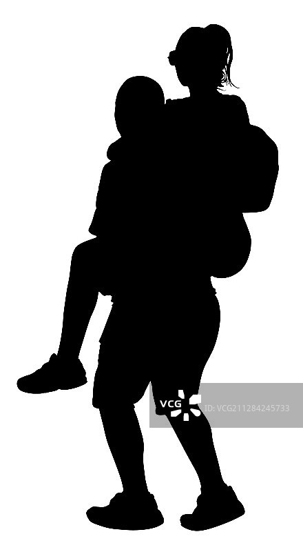 男孩背着女孩情侣剪影图片素材