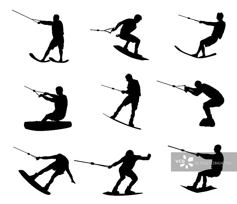 滑水剪影风筝冲浪水上运动图片素材