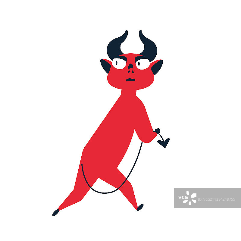 害怕逃跑的红色卡通恶魔图片素材