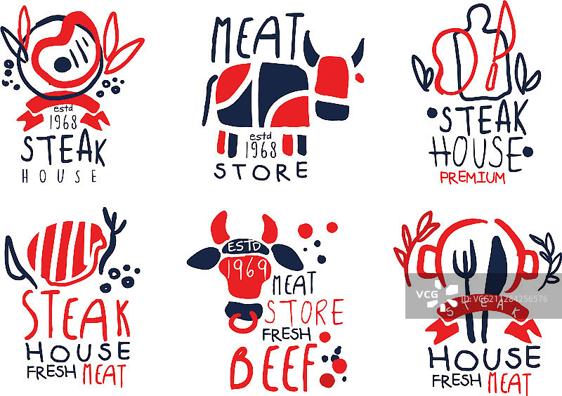 牛排餐厅标签系列，新鲜肉店图片素材