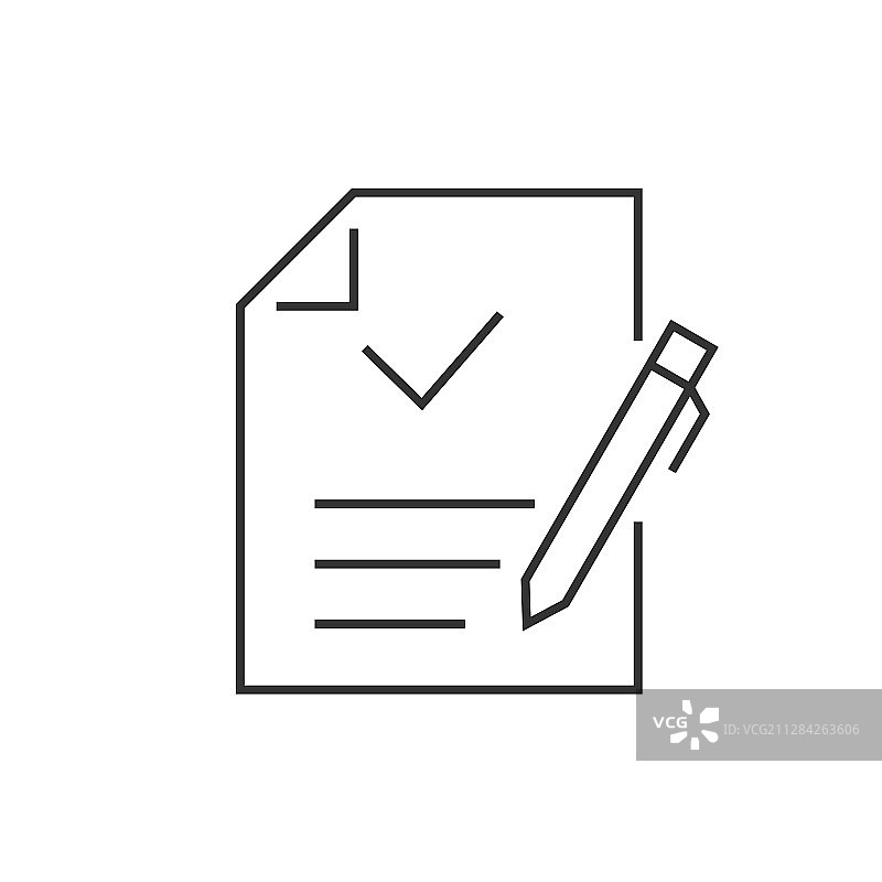 带复选标记和笔的文档线性图标图片素材
