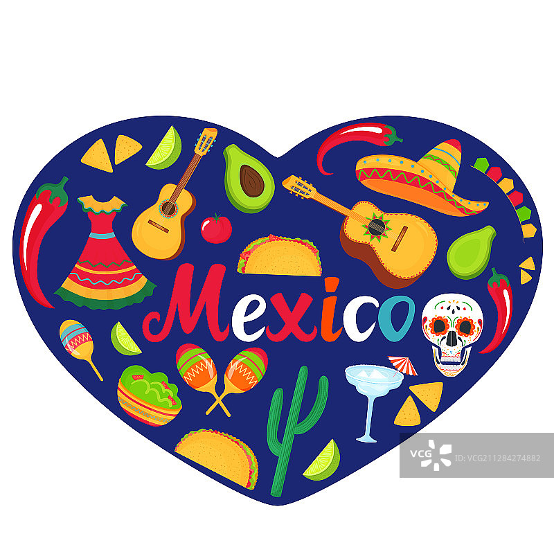 墨西哥banner：阔边帽、吉他、糖头骨图片素材