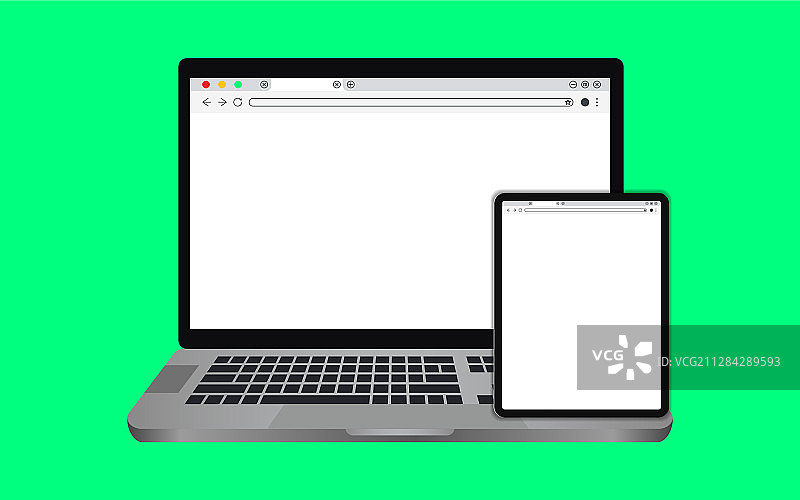 带有绿色的简约白色Web浏览器窗口图片素材