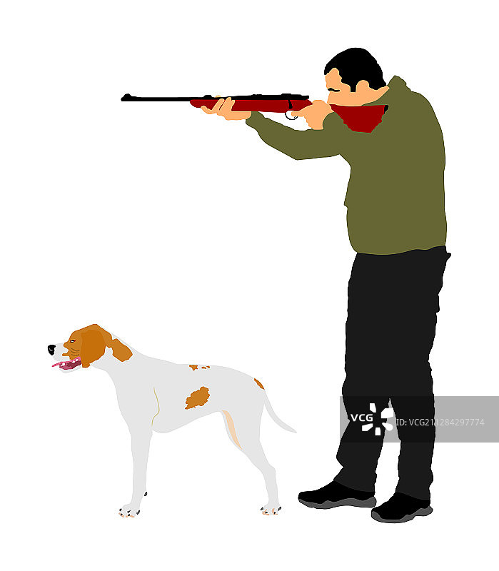 猎人与猎犬持步枪瞄准狩猎图片素材