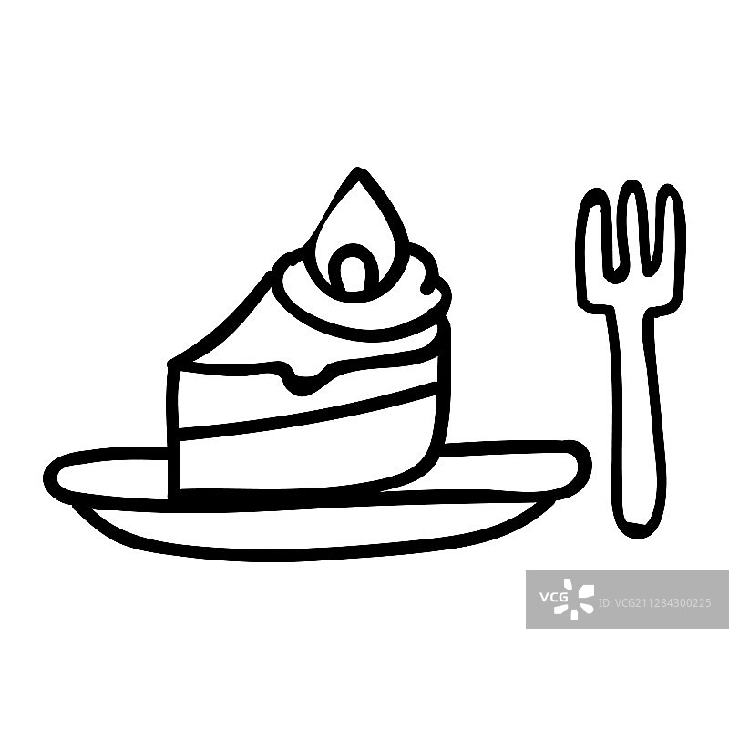 可爱的下午茶蛋糕和叉子手绘插画图片素材