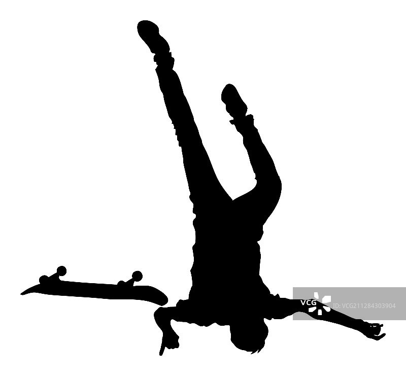 滑板运动员在街上摔倒，男子受伤剪影图片素材