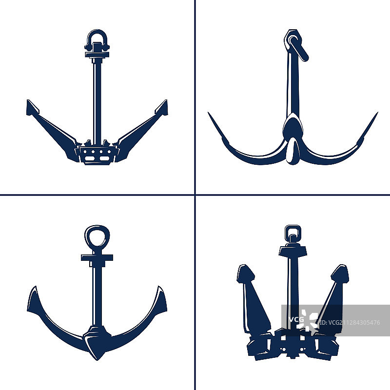 白色背景上的蓝色扁平船锚图片素材
