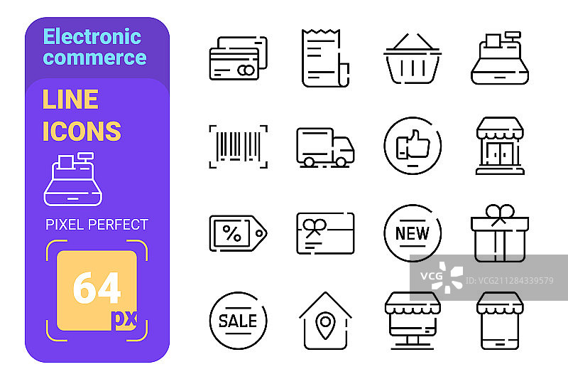 电子商务线性图标集图片素材