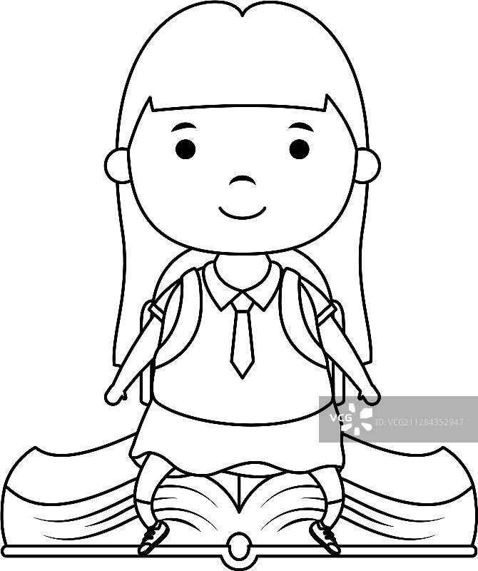 坐在书中的可爱小女学生角色图片素材