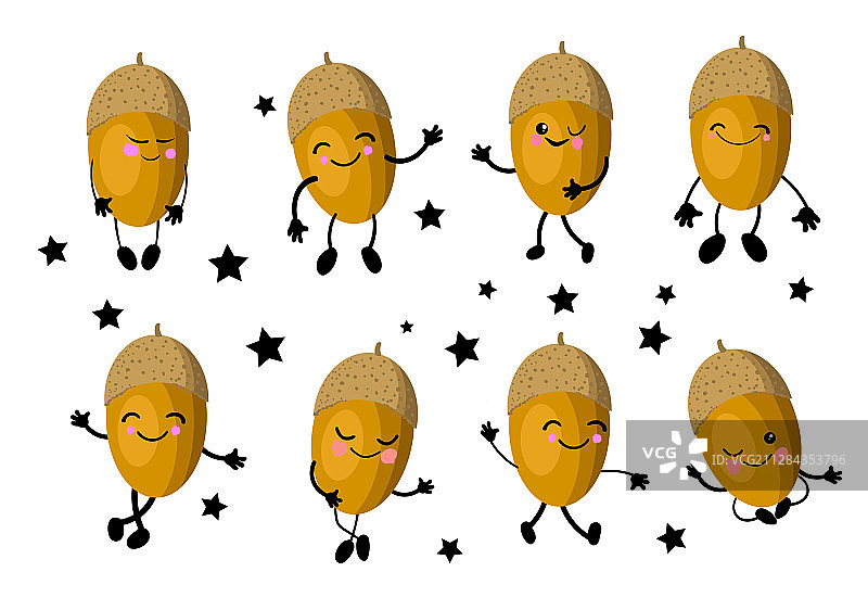 卡通橡子核桃与橡木纹理图片素材